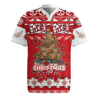 Personalised New Zealand Christmas In July Rugby Jersey Maori Kiwi Xmas Tree - Red