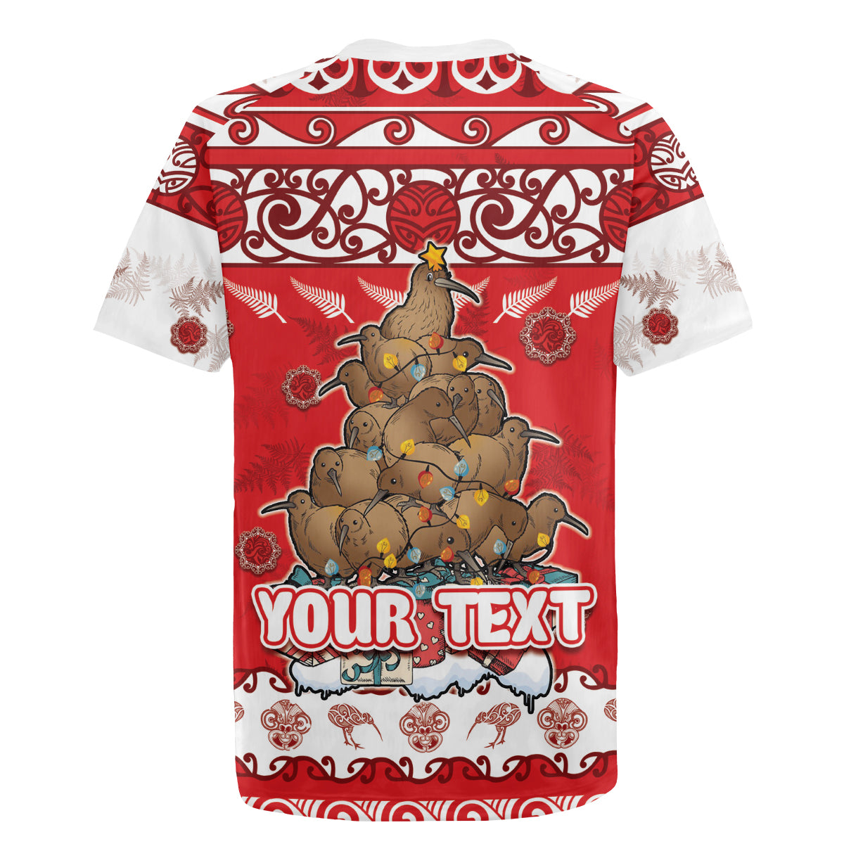 Personalised New Zealand Christmas In July Rugby Jersey Maori Kiwi Xmas Tree - Red