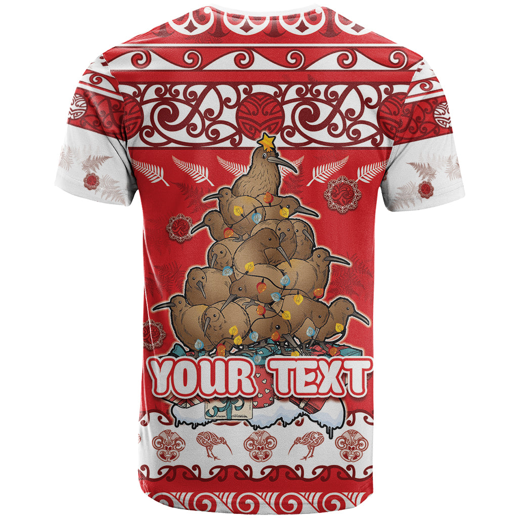 Personalised New Zealand Christmas In July T Shirt Maori Kiwi Xmas Tree - Red