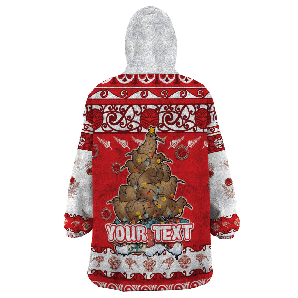 Personalised New Zealand Christmas In July Wearable Blanket Hoodie Maori Kiwi Xmas Tree - Red