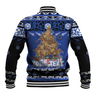 Personalised New Zealand July Christmas Baseball Jacket Maori Kiwi Xmas Tree - Blue