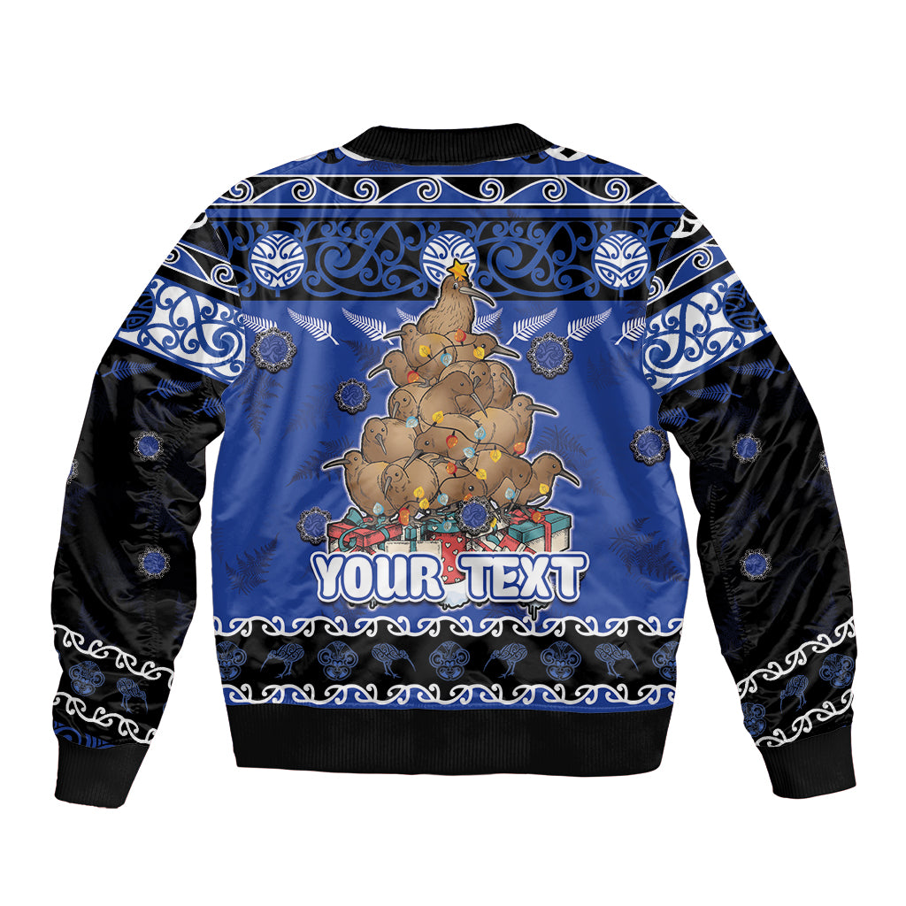 Personalised New Zealand July Christmas Bomber Jacket Maori Kiwi Xmas Tree - Blue