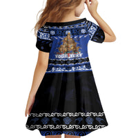 Personalised New Zealand July Christmas Family Matching Long Sleeve Bodycon Dress and Hawaiian Shirt Maori Kiwi Xmas Tree - Blue