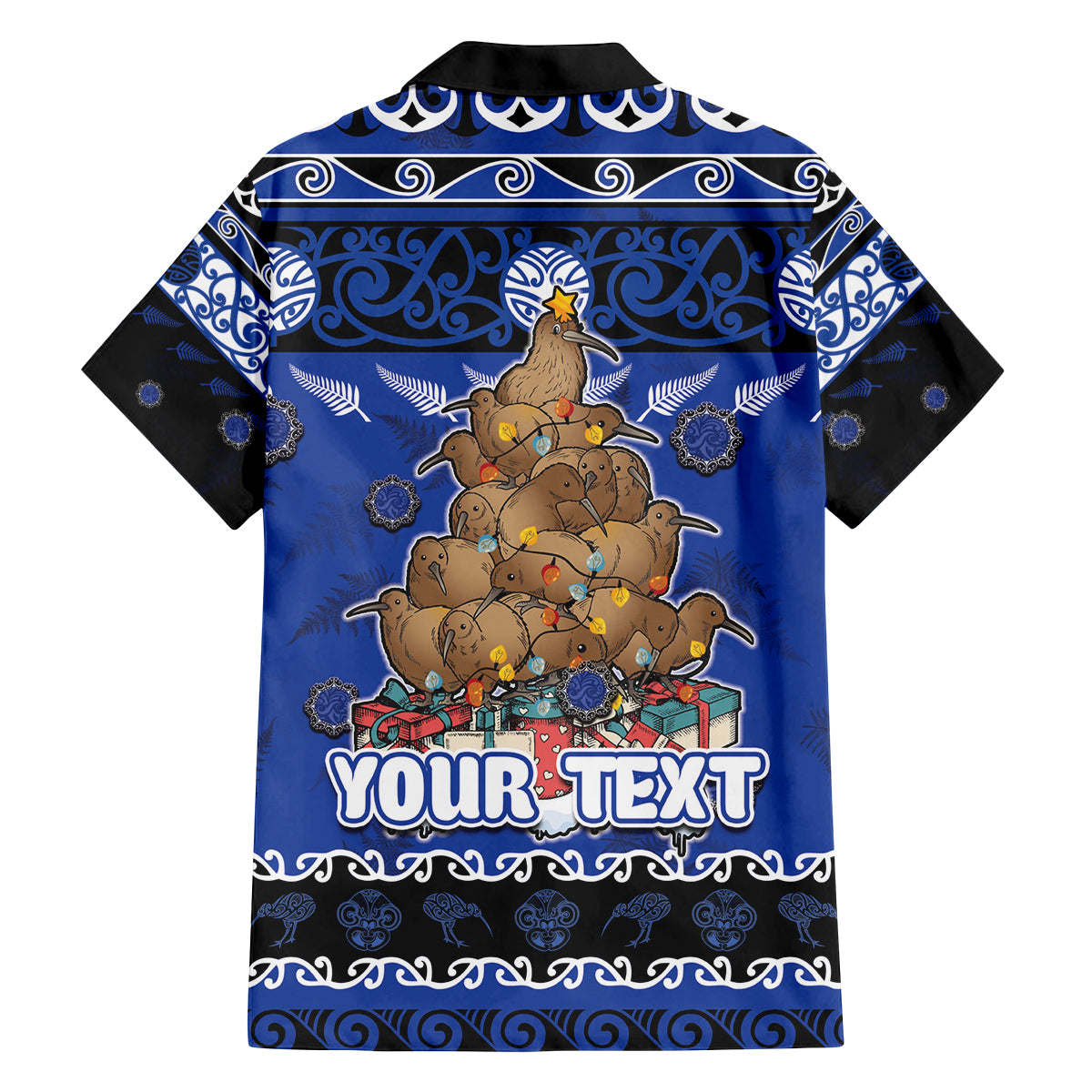 Personalised New Zealand July Christmas Family Matching Long Sleeve Bodycon Dress and Hawaiian Shirt Maori Kiwi Xmas Tree - Blue