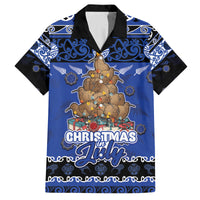 Personalised New Zealand July Christmas Family Matching Summer Maxi Dress and Hawaiian Shirt Maori Kiwi Xmas Tree - Blue