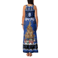 Personalised New Zealand July Christmas Family Matching Tank Maxi Dress and Hawaiian Shirt Maori Kiwi Xmas Tree - Blue