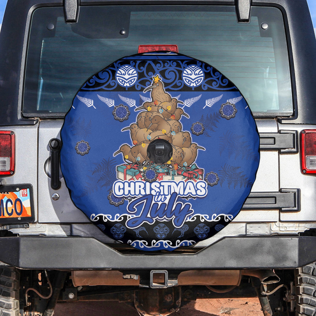 New Zealand July Christmas Spare Tire Cover Maori Kiwi Xmas Tree - Blue LT05 Blue - Polynesian Pride