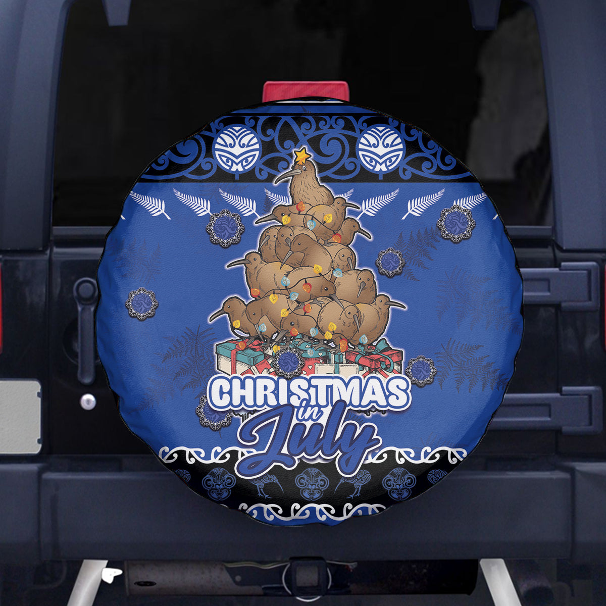 New Zealand July Christmas Spare Tire Cover Maori Kiwi Xmas Tree - Blue LT05 - Polynesian Pride