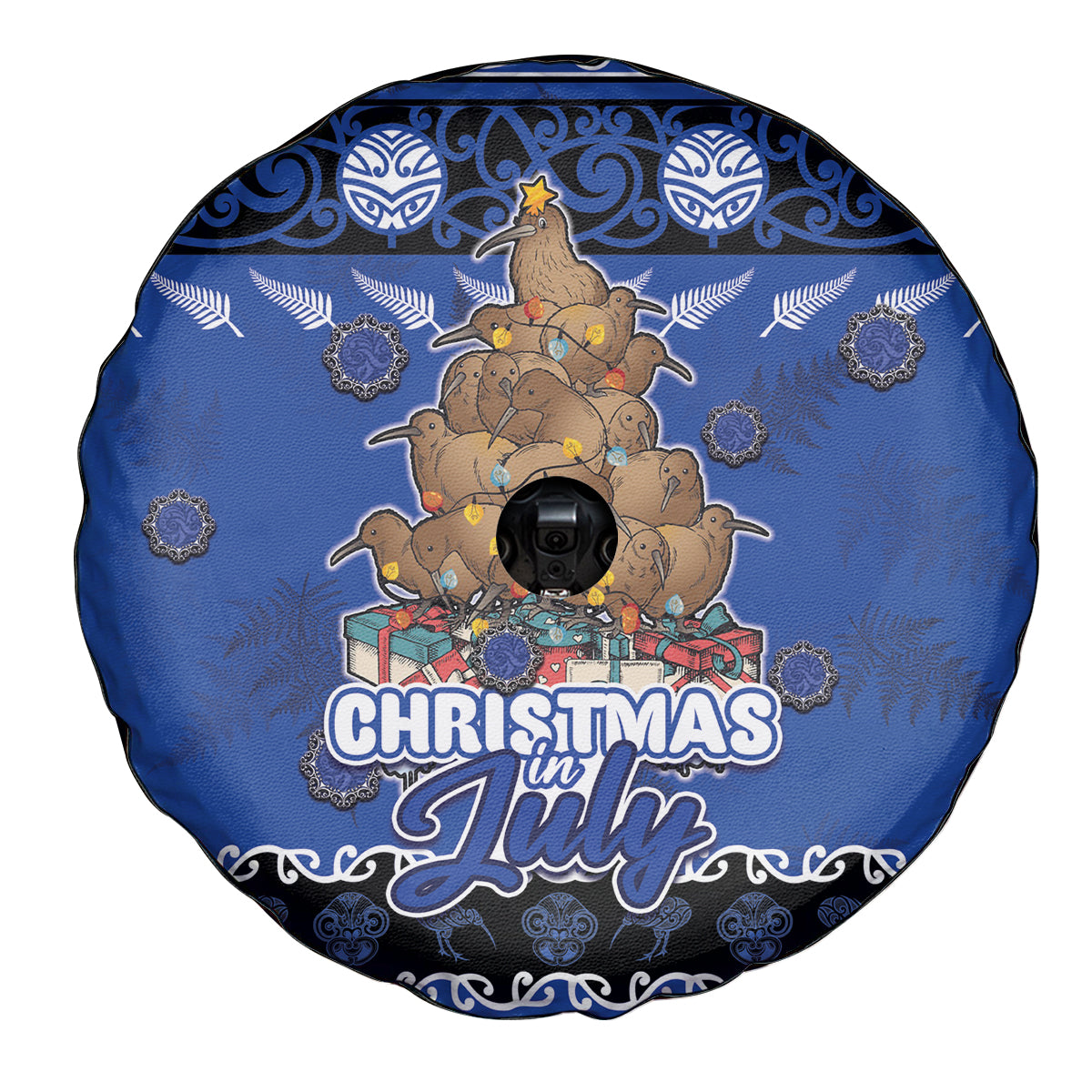 New Zealand July Christmas Spare Tire Cover Maori Kiwi Xmas Tree - Blue LT05 - Polynesian Pride