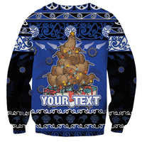 Personalised New Zealand July Christmas Sweatshirt Maori Kiwi Xmas Tree - Blue