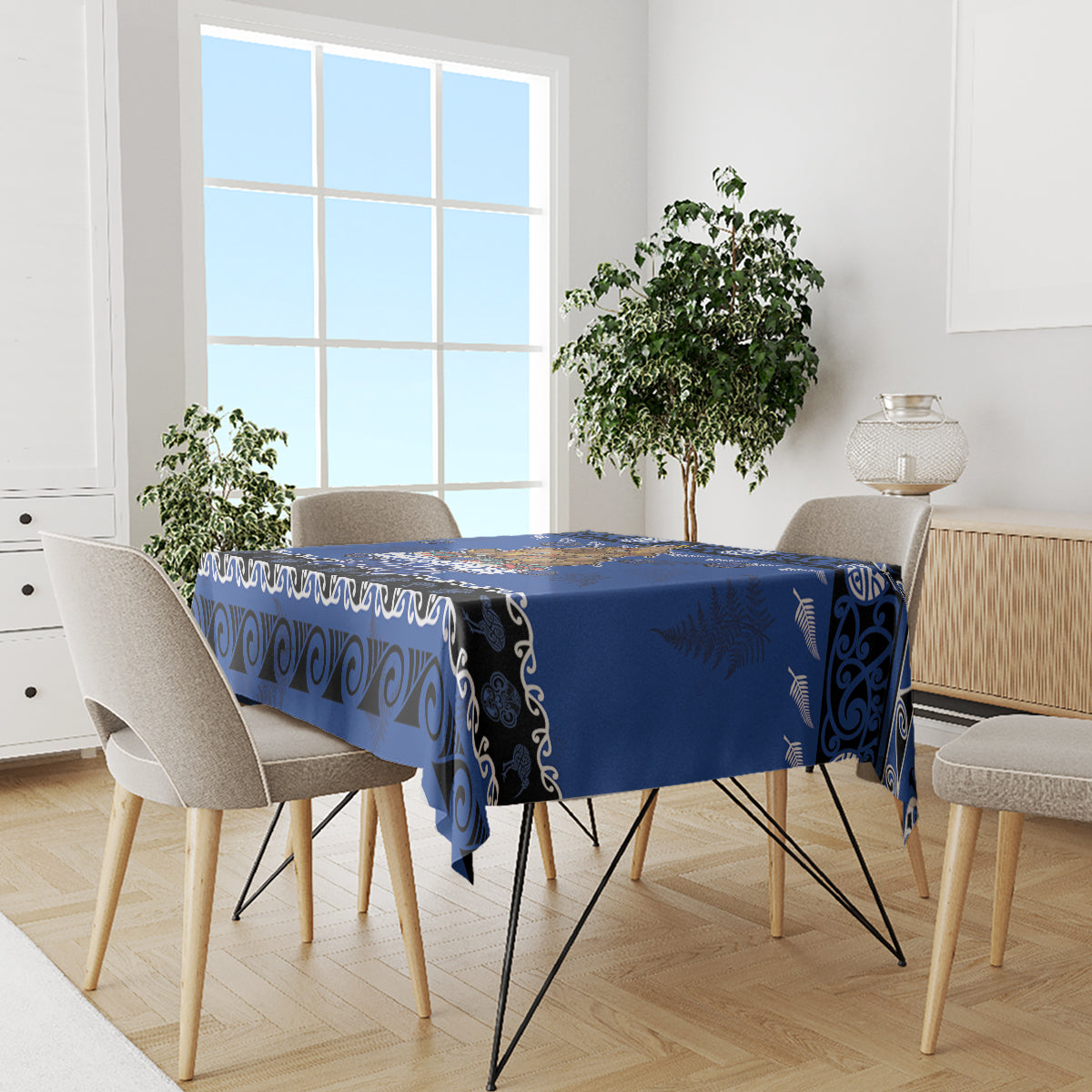 New Zealand July Christmas Tablecloth Maori Kiwi Xmas Tree - Blue