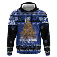 Personalised New Zealand July Christmas Zip Hoodie Maori Kiwi Xmas Tree - Blue