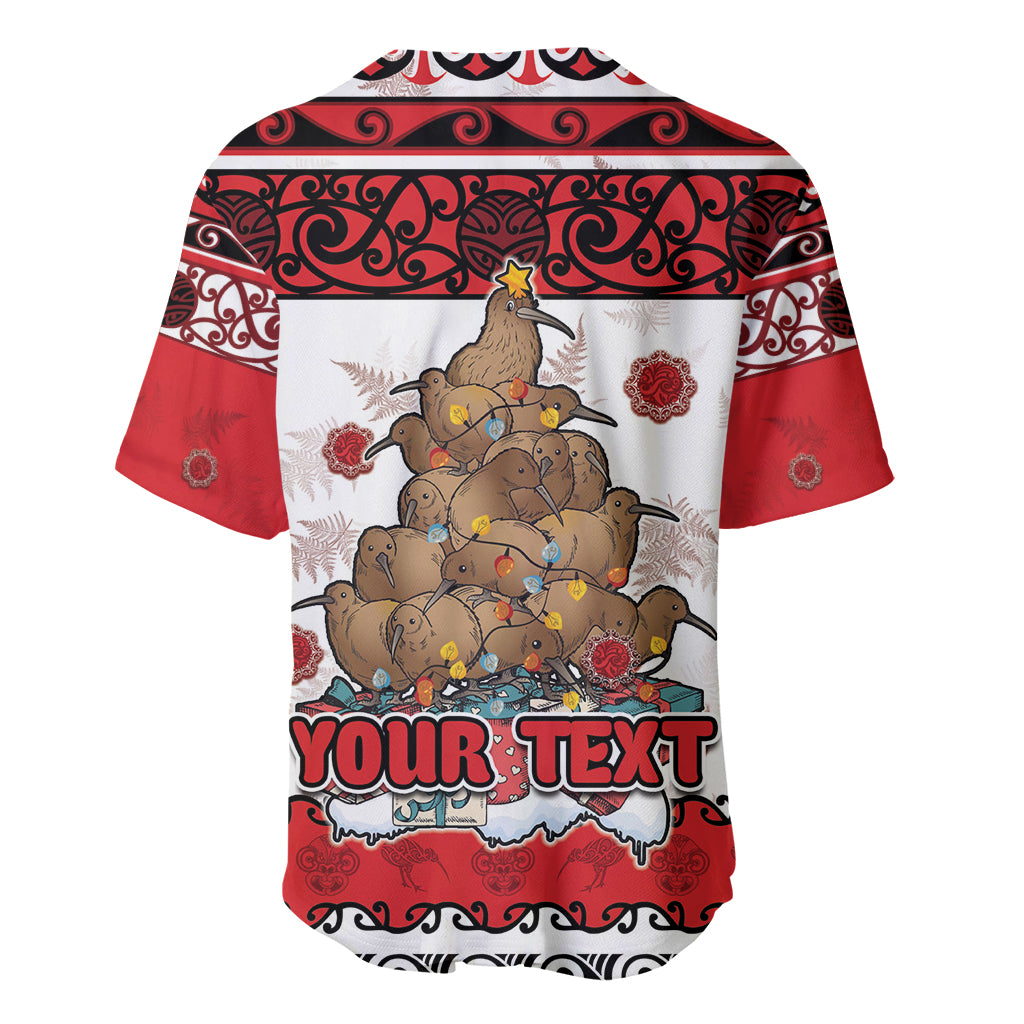 Personalised New Zealand July Christmas Baseball Jersey Maori Kiwi Xmas Tree - White