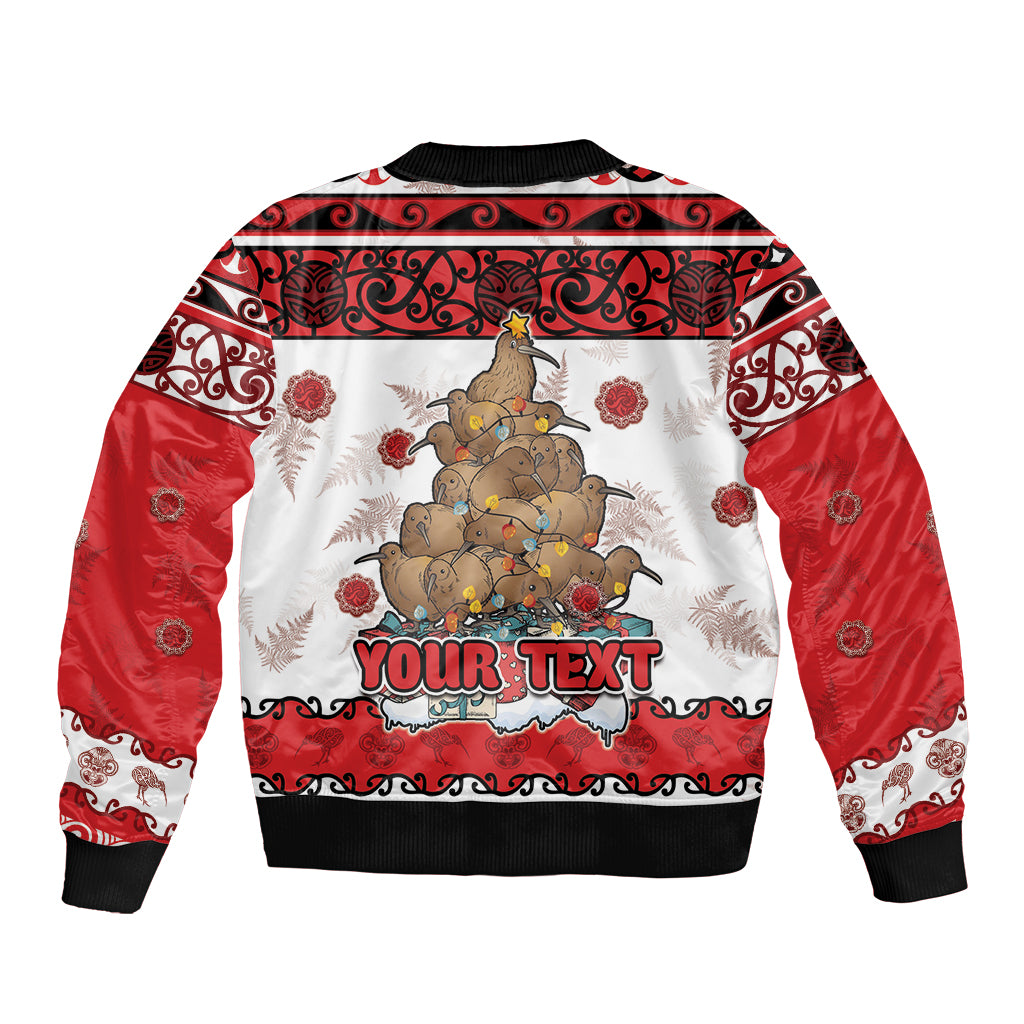Personalised New Zealand July Christmas Bomber Jacket Maori Kiwi Xmas Tree - White
