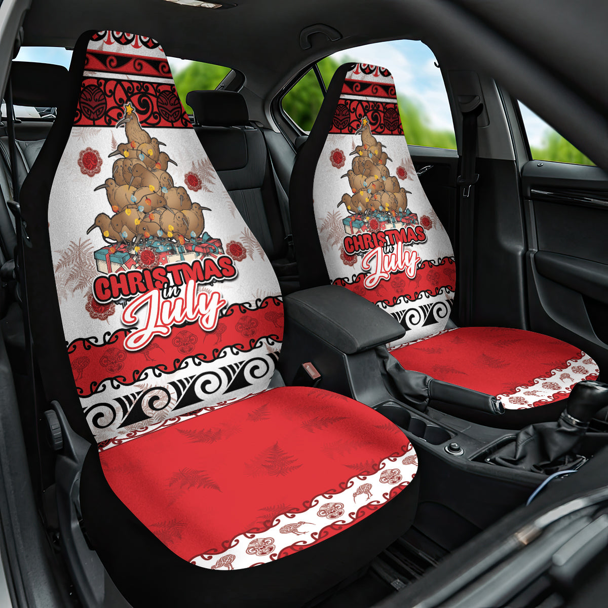 New Zealand July Christmas Car Seat Cover Maori Kiwi Xmas Tree - White
