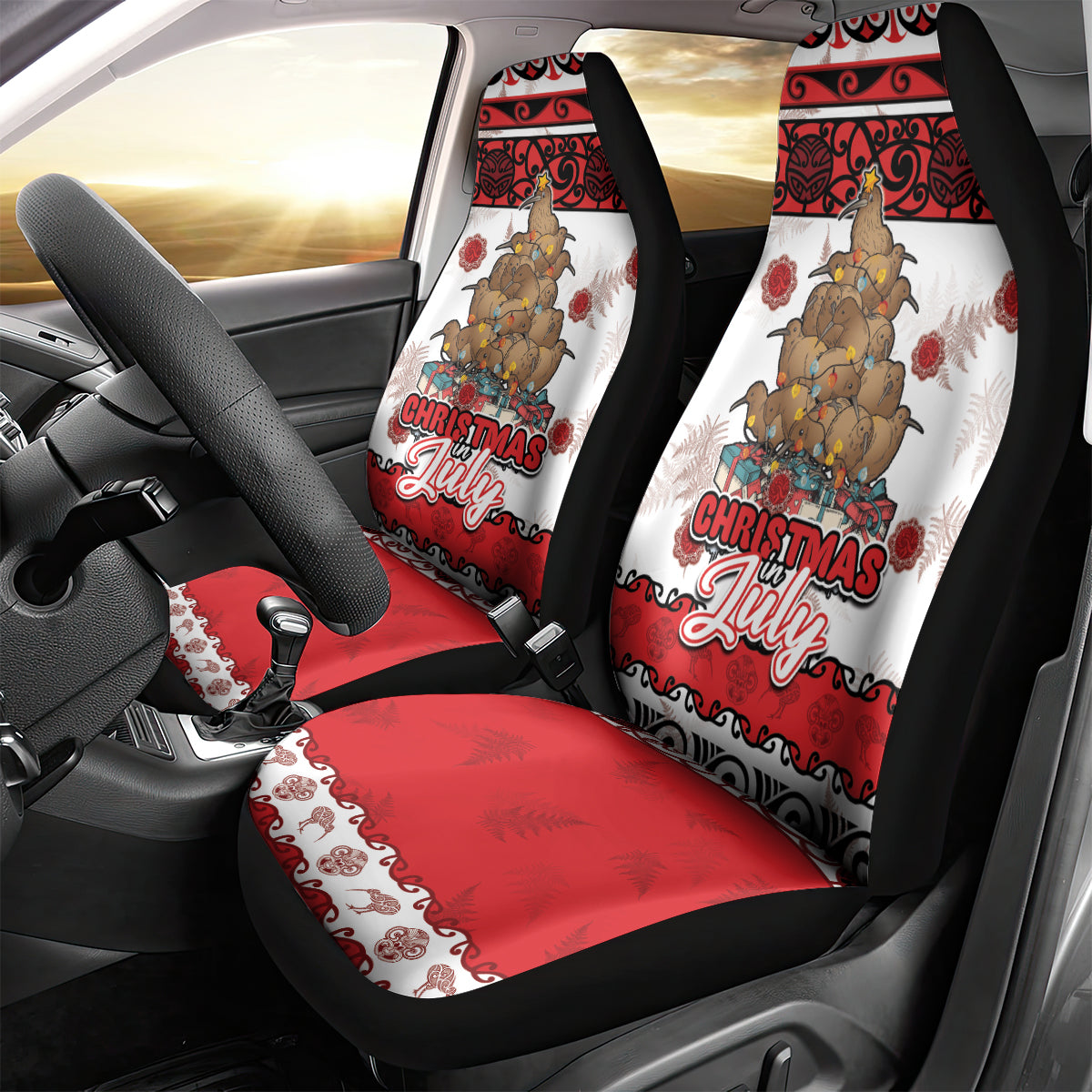 New Zealand July Christmas Car Seat Cover Maori Kiwi Xmas Tree - White