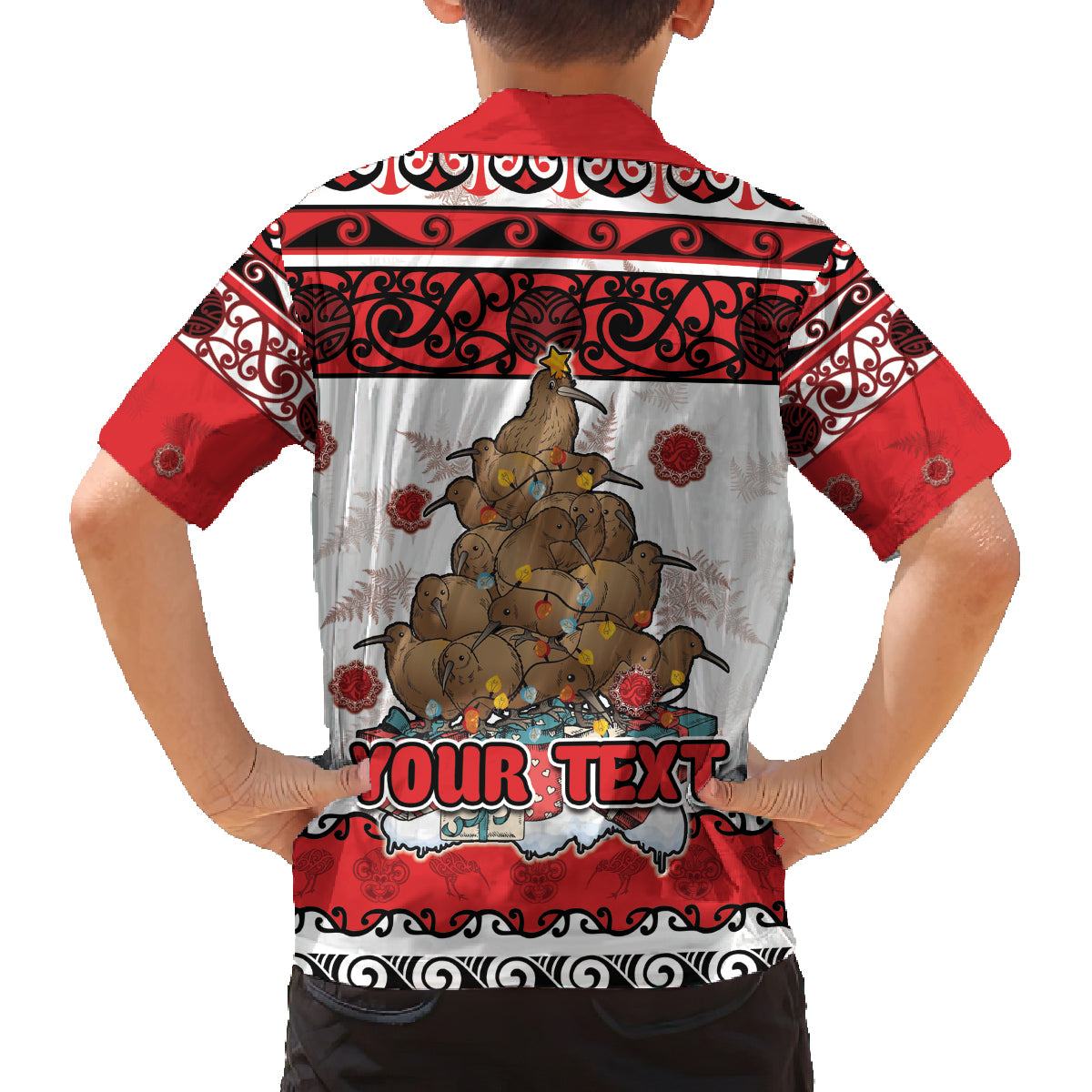 Personalised New Zealand July Christmas Family Matching Long Sleeve Bodycon Dress and Hawaiian Shirt Maori Kiwi Xmas Tree - White LT05 - Polynesian Pride