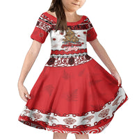 Personalised New Zealand July Christmas Family Matching Long Sleeve Bodycon Dress and Hawaiian Shirt Maori Kiwi Xmas Tree - White LT05 Daughter's Dress White - Polynesian Pride