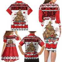 Personalised New Zealand July Christmas Family Matching Long Sleeve Bodycon Dress and Hawaiian Shirt Maori Kiwi Xmas Tree - White LT05 - Polynesian Pride