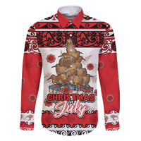 Personalised New Zealand July Christmas Family Matching Long Sleeve Bodycon Dress and Hawaiian Shirt Maori Kiwi Xmas Tree - White LT05 Dad's Shirt - Long Sleeve White - Polynesian Pride