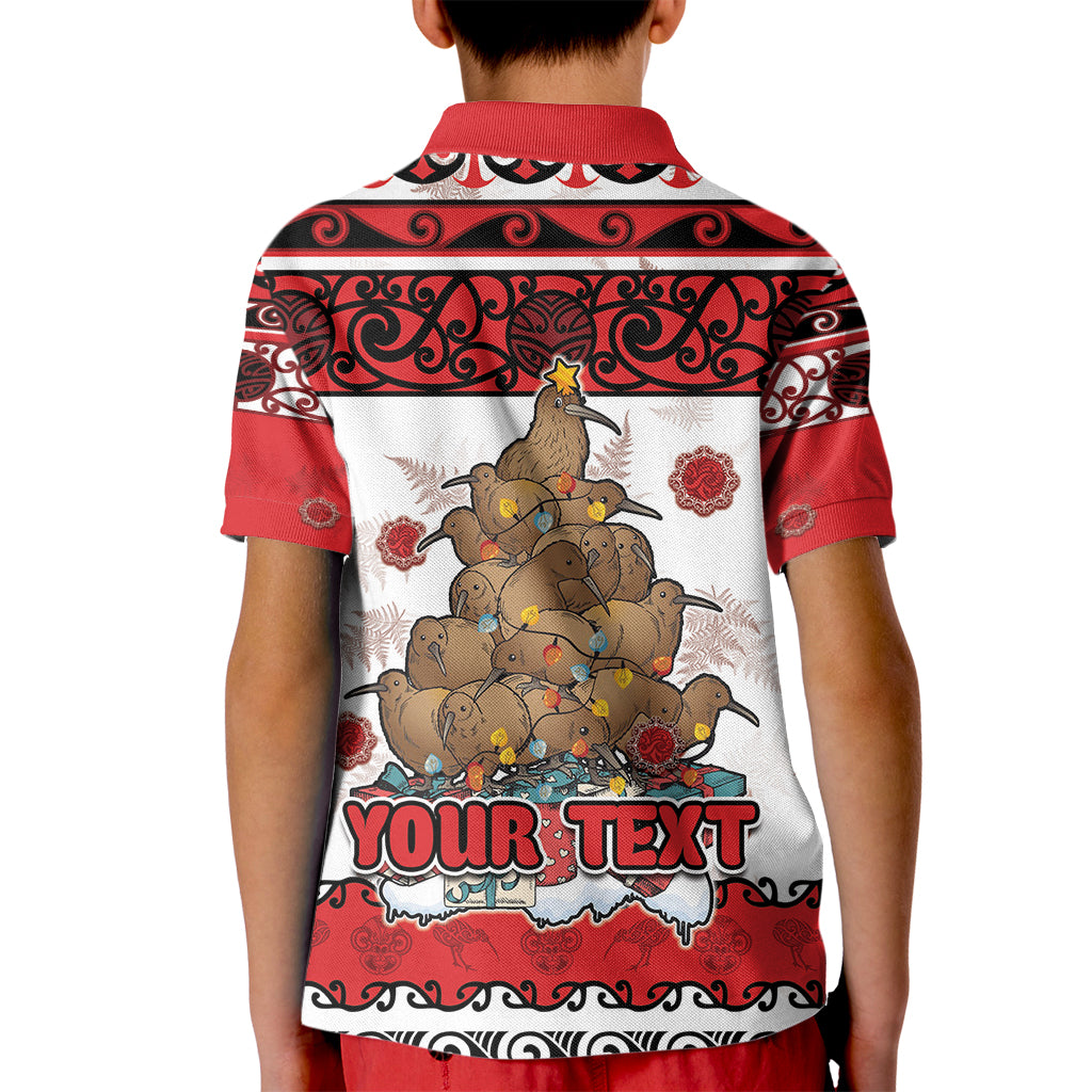 Personalised New Zealand July Christmas Kid Polo Shirt Maori Kiwi Xmas Tree - White