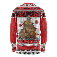 Personalised New Zealand July Christmas Long Sleeve Shirt Maori Kiwi Xmas Tree - White