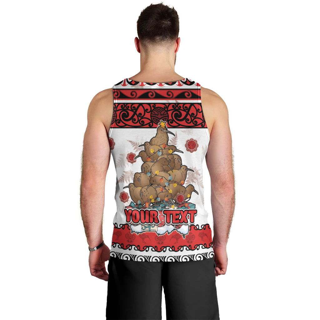 Personalised New Zealand July Christmas Men Tank Top Maori Kiwi Xmas Tree - White