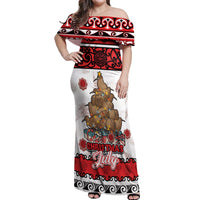 Personalised New Zealand July Christmas Off Shoulder Maxi Dress Maori Kiwi Xmas Tree - White LT05 Women White - Polynesian Pride