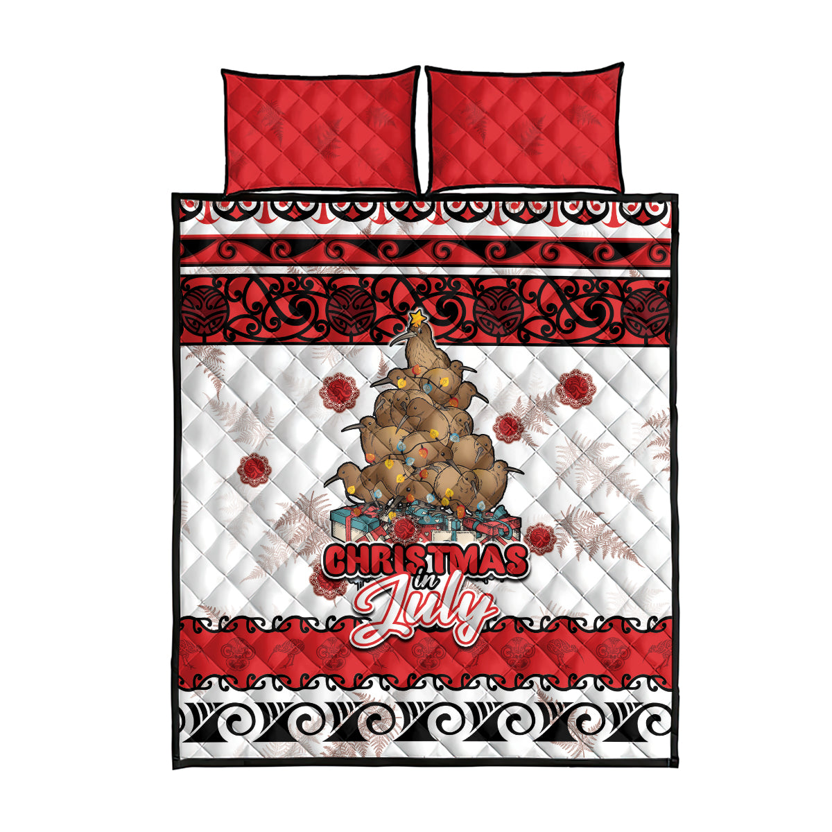 New Zealand July Christmas Quilt Bed Set Maori Kiwi Xmas Tree - White