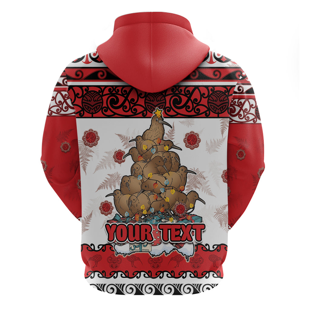 Personalised New Zealand July Christmas Zip Hoodie Maori Kiwi Xmas Tree - White
