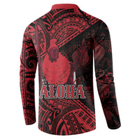 Hawaii King Kamehameha Button Sweatshirt With Hawaiian Ipu Motifs Red Version