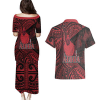 Hawaii King Kamehameha Couples Matching Puletasi and Hawaiian Shirt With Hawaiian Ipu Motifs Red Version LT05 - Polynesian Pride