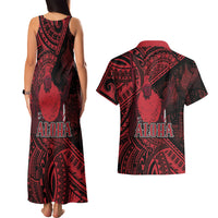 Hawaii King Kamehameha Couples Matching Tank Maxi Dress and Hawaiian Shirt With Hawaiian Ipu Motifs Red Version