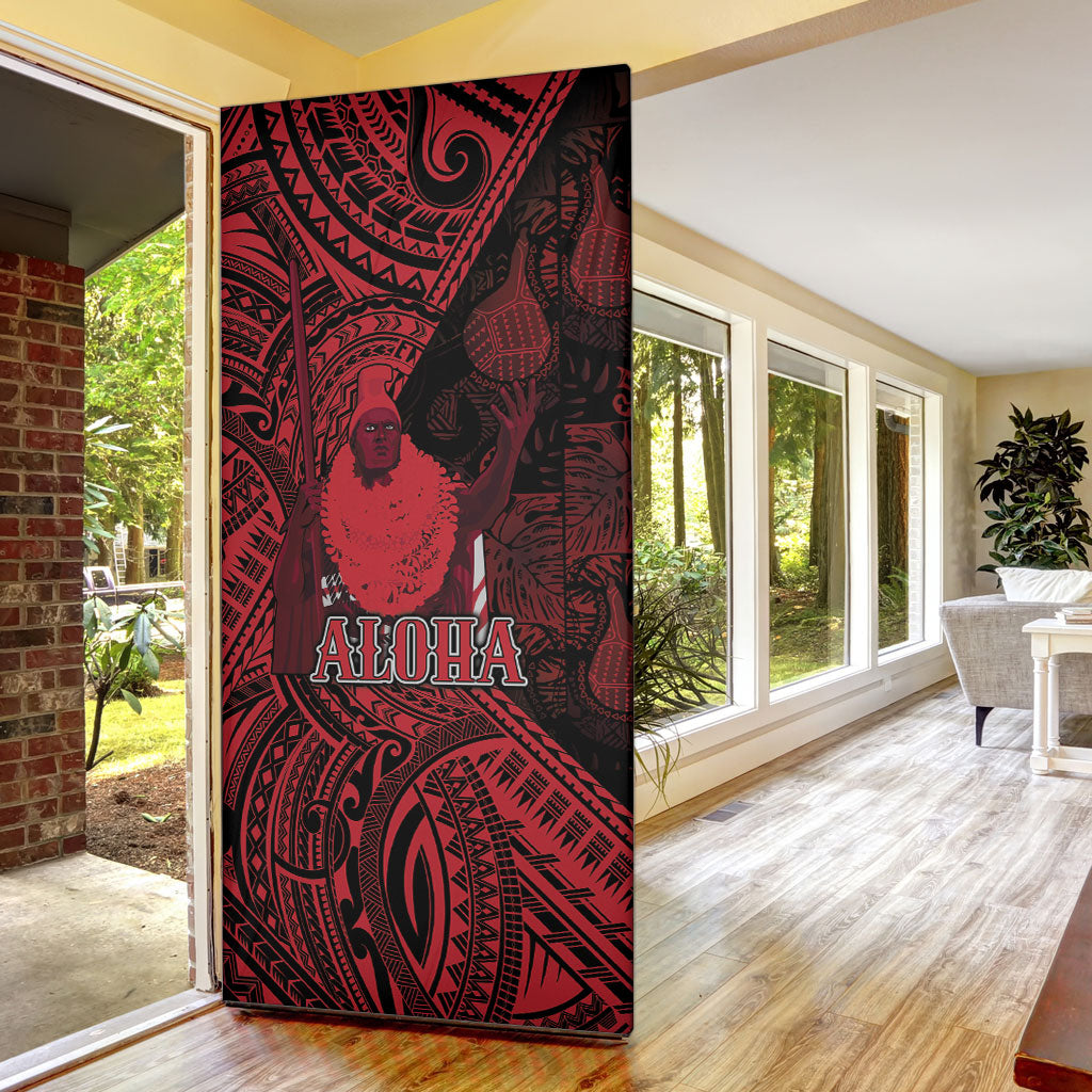 Hawaii King Kamehameha Door Cover With Hawaiian Ipu Motifs Red Version LT05 - Polynesian Pride