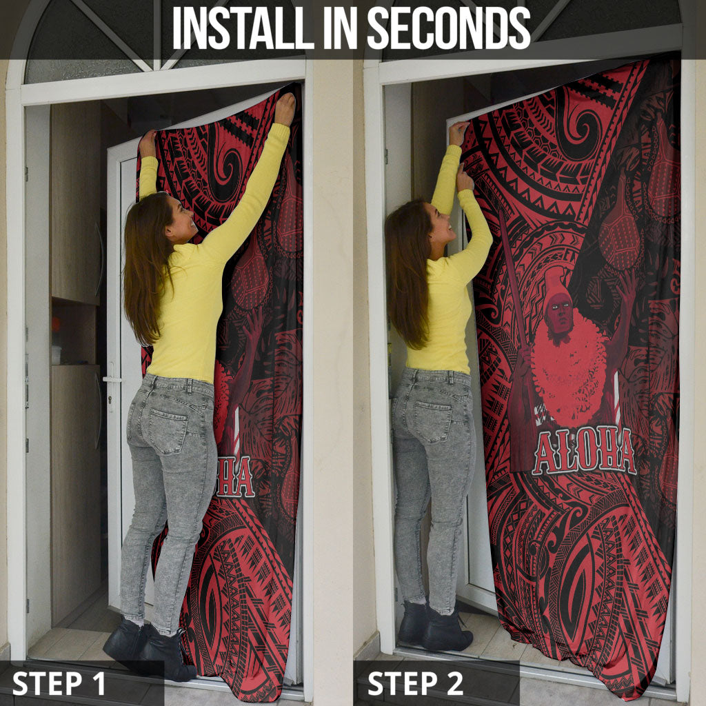 Hawaii King Kamehameha Door Cover With Hawaiian Ipu Motifs Red Version LT05 - Polynesian Pride
