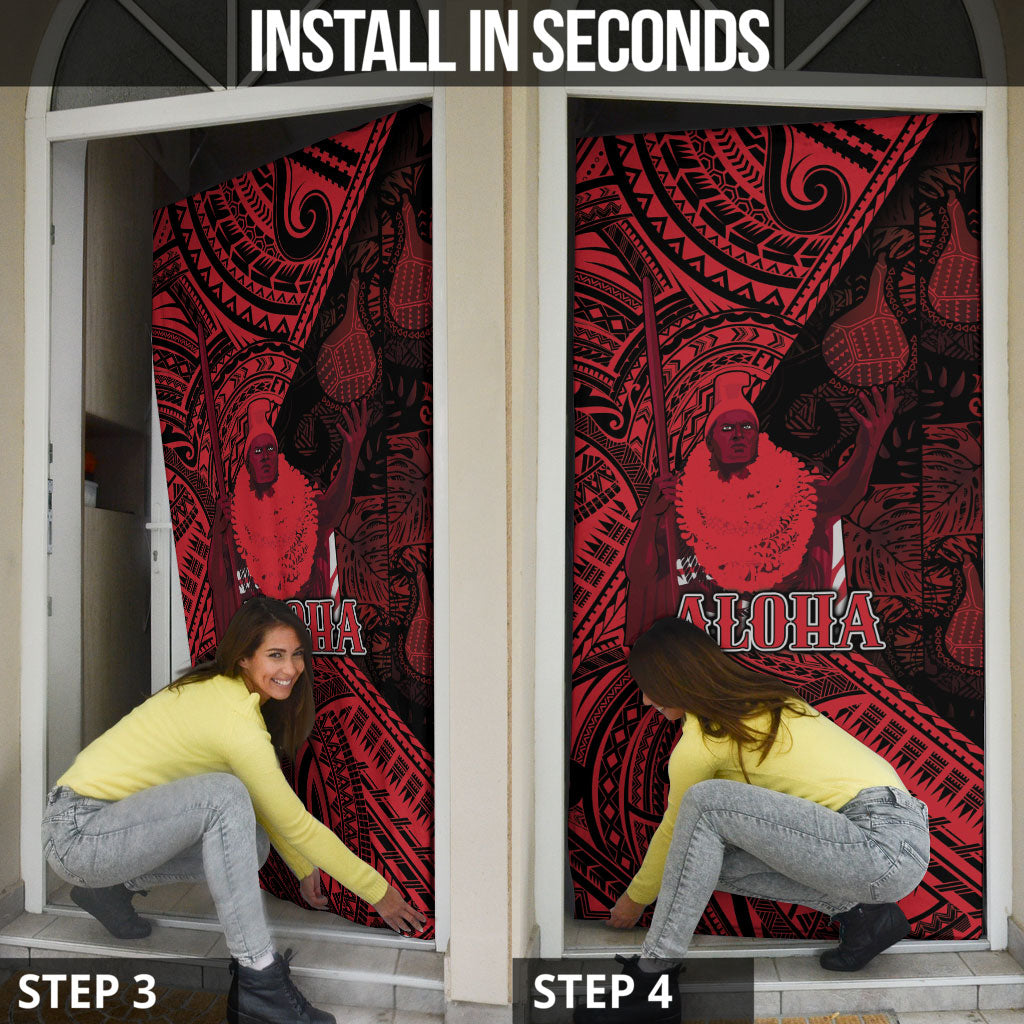 Hawaii King Kamehameha Door Cover With Hawaiian Ipu Motifs Red Version LT05 - Polynesian Pride