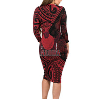 Hawaii King Kamehameha Family Matching Long Sleeve Bodycon Dress and Hawaiian Shirt With Hawaiian Ipu Motifs Red Version