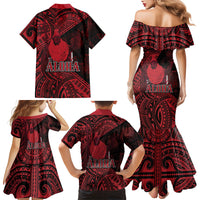 Hawaii King Kamehameha Family Matching Mermaid Dress and Hawaiian Shirt With Hawaiian Ipu Motifs Red Version LT05 - Polynesian Pride