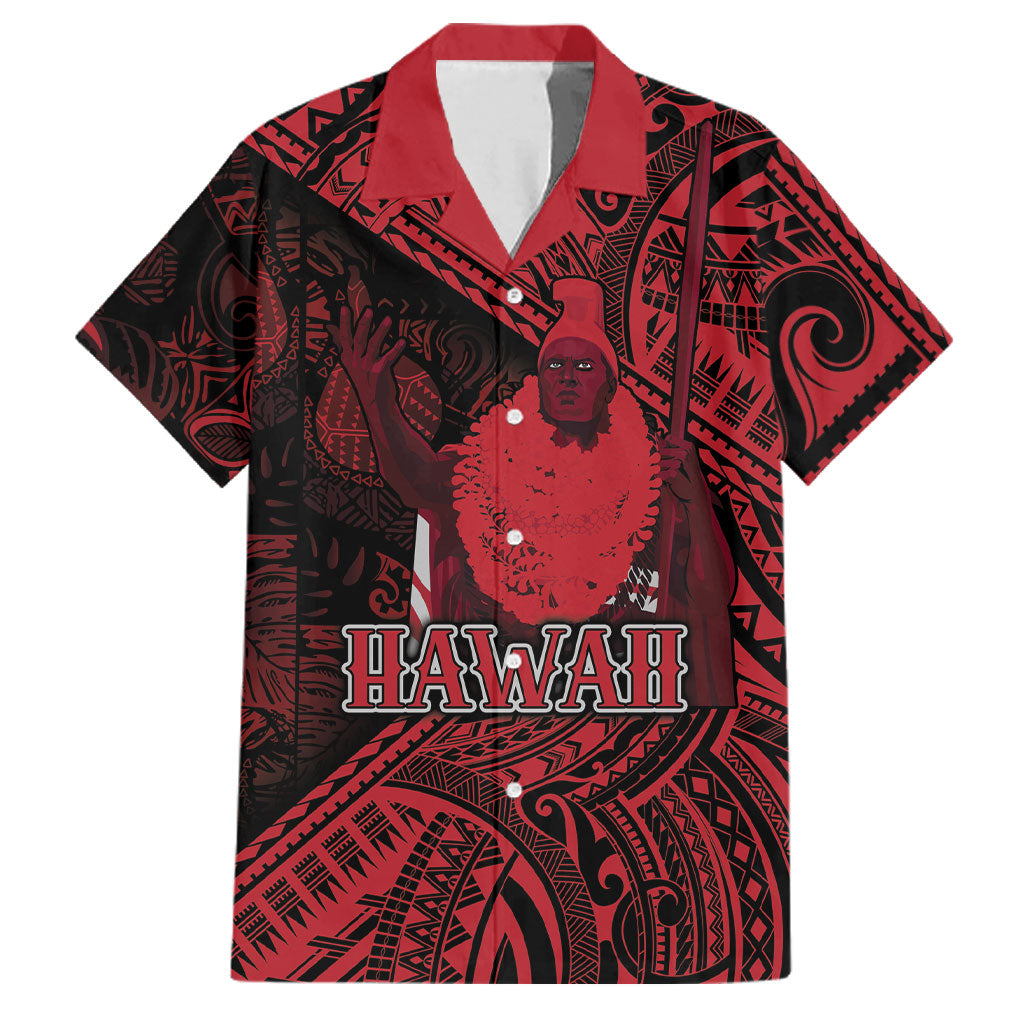 Hawaii King Kamehameha Family Matching Mermaid Dress and Hawaiian Shirt With Hawaiian Ipu Motifs Red Version LT05 Dad's Shirt - Short Sleeve Red - Polynesian Pride