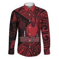 Hawaii King Kamehameha Family Matching Mermaid Dress and Hawaiian Shirt With Hawaiian Ipu Motifs Red Version LT05 Dad's Shirt - Long Sleeve Red - Polynesian Pride