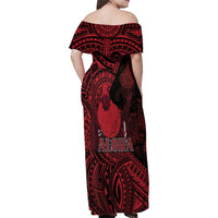 Hawaii King Kamehameha Family Matching Off Shoulder Maxi Dress and Hawaiian Shirt With Hawaiian Ipu Motifs Red Version
