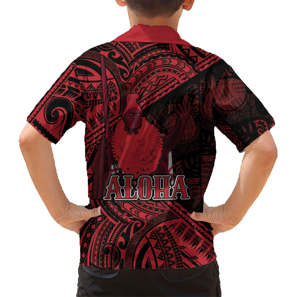 Hawaii King Kamehameha Family Matching Tank Maxi Dress and Hawaiian Shirt With Hawaiian Ipu Motifs Red Version LT05 - Polynesian Pride