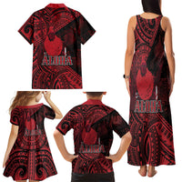 Hawaii King Kamehameha Family Matching Tank Maxi Dress and Hawaiian Shirt With Hawaiian Ipu Motifs Red Version LT05 - Polynesian Pride