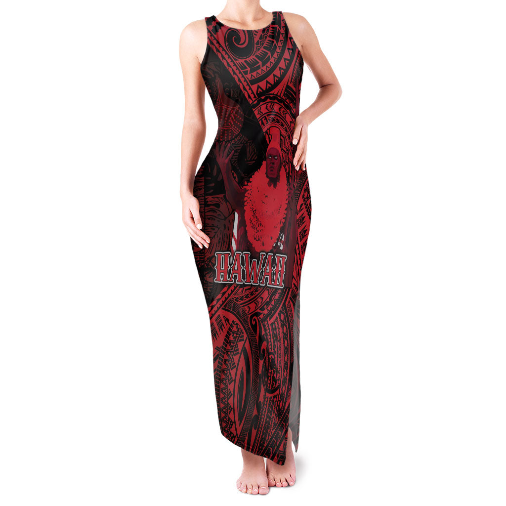 Hawaii King Kamehameha Family Matching Tank Maxi Dress and Hawaiian Shirt With Hawaiian Ipu Motifs Red Version LT05 Mom's Dress Red - Polynesian Pride