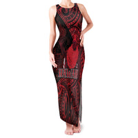 Hawaii King Kamehameha Family Matching Tank Maxi Dress and Hawaiian Shirt With Hawaiian Ipu Motifs Red Version LT05 Mom's Dress Red - Polynesian Pride
