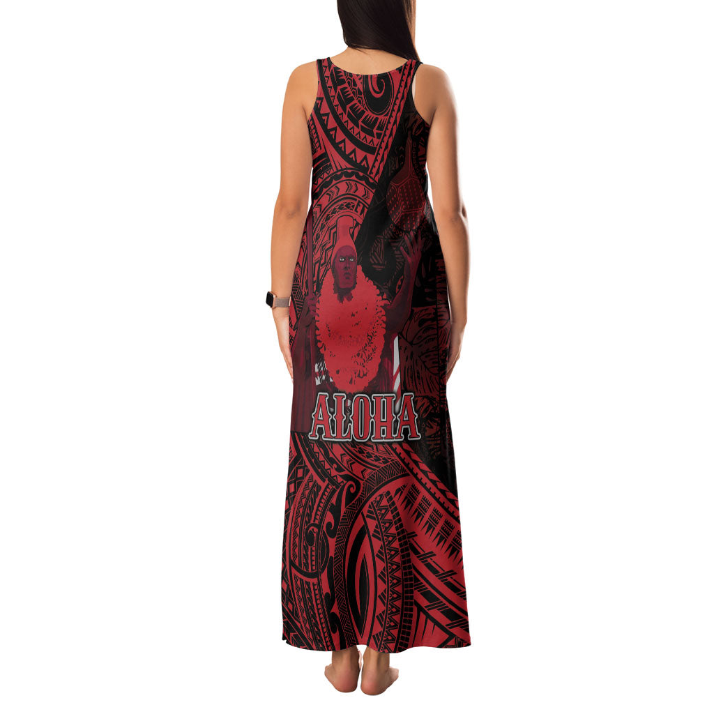 Hawaii King Kamehameha Family Matching Tank Maxi Dress and Hawaiian Shirt With Hawaiian Ipu Motifs Red Version LT05 - Polynesian Pride