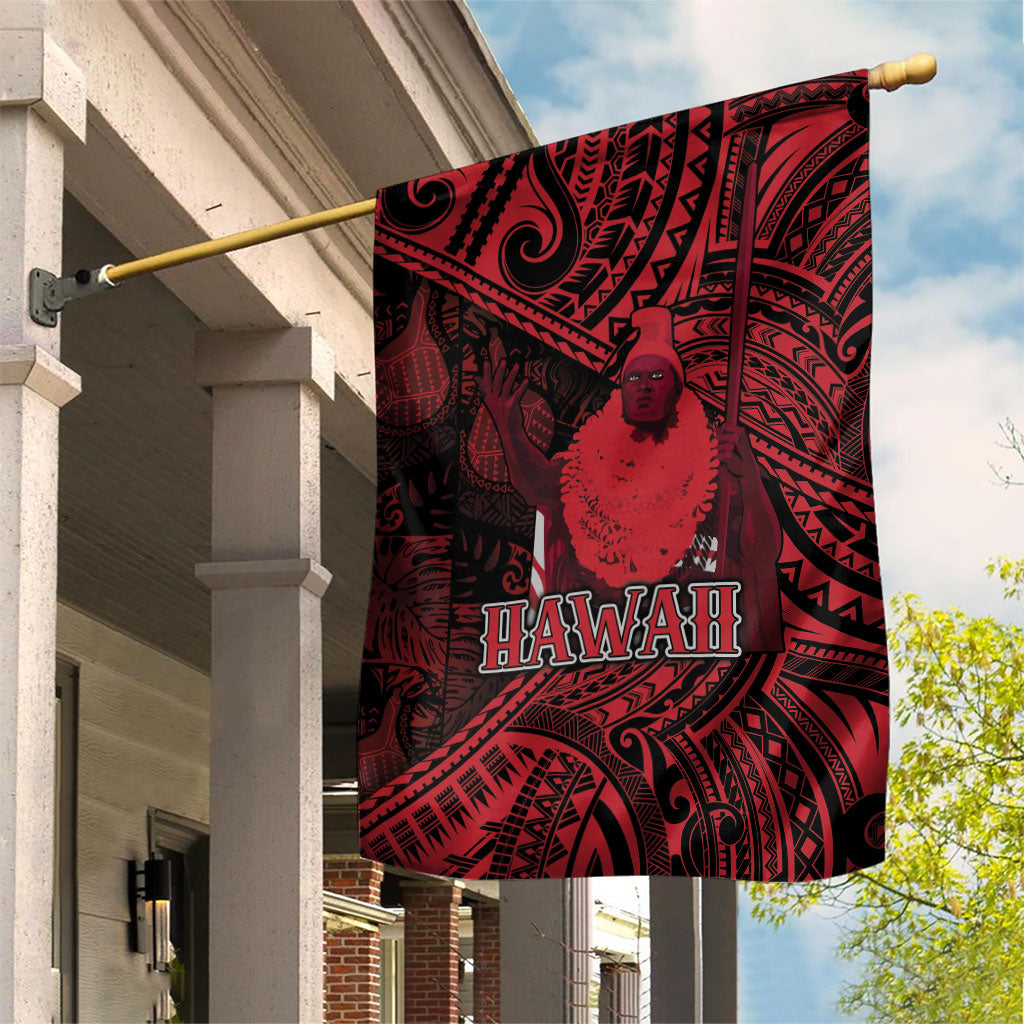 Hawaii King Kamehameha Garden Flag With Hawaiian Ipu Motifs Red Version LT05 House Flag Red - Polynesian Pride