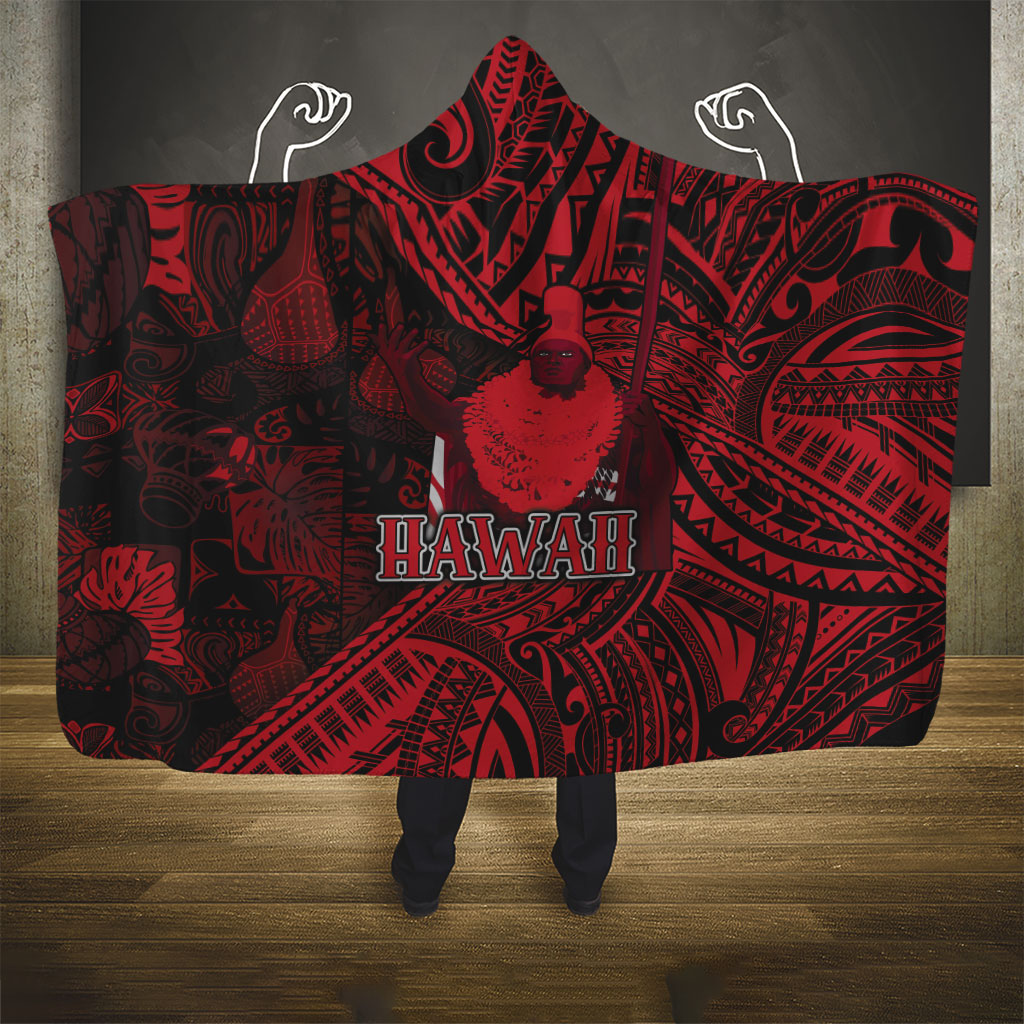 Hawaii King Kamehameha Hooded Blanket With Hawaiian Ipu Motifs Red Version LT05 - Polynesian Pride