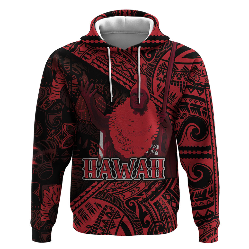 Hawaii King Kamehameha Hoodie With Hawaiian Ipu Motifs Red Version