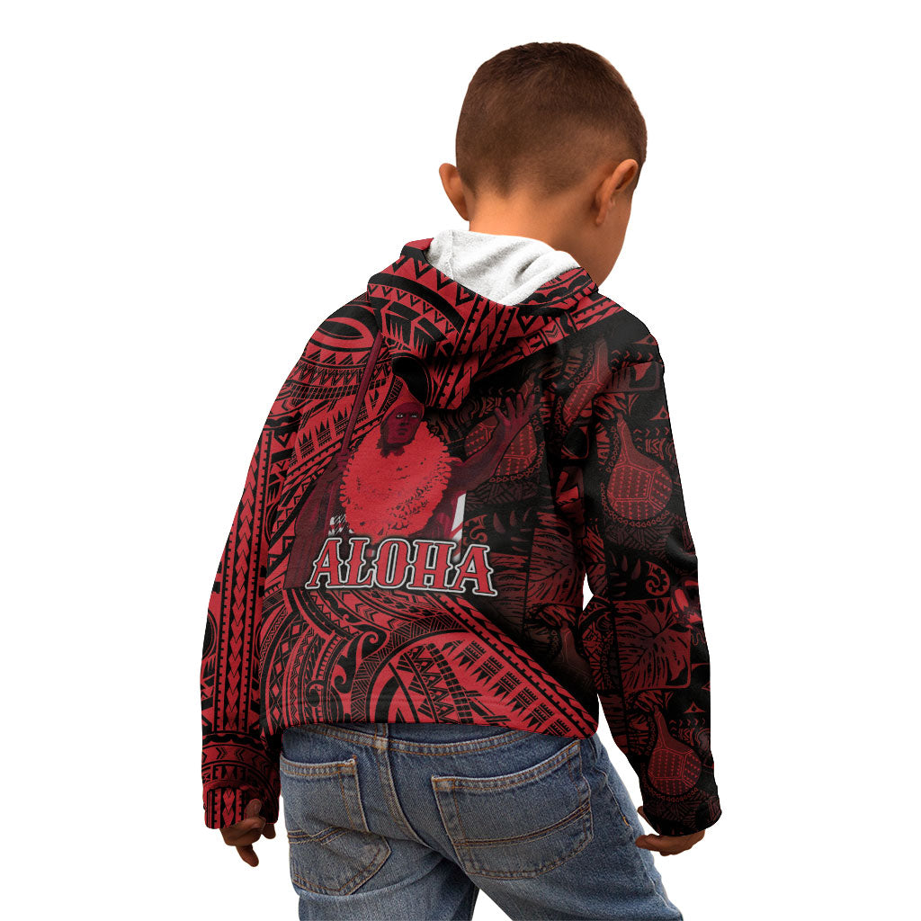 Hawaii King Kamehameha Kid Hoodie With Hawaiian Ipu Motifs Red Version LT05 - Polynesian Pride